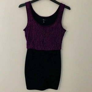 Xaxi Bodycon Scoop Neck Mini Dress Purple Sparkly Glittery Black Size Small Y2K